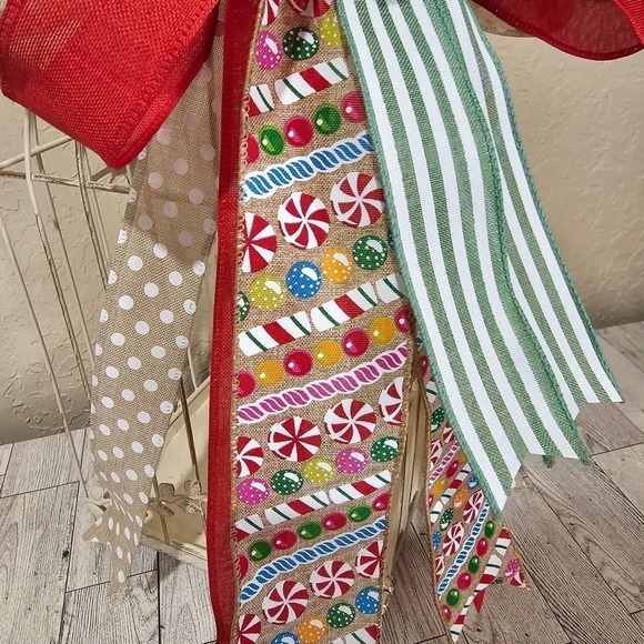 Candy Bow, Handmade Christmas Bow, Winter Bow, Whimsical Bow, Tree Topper - Picture 8 of 11